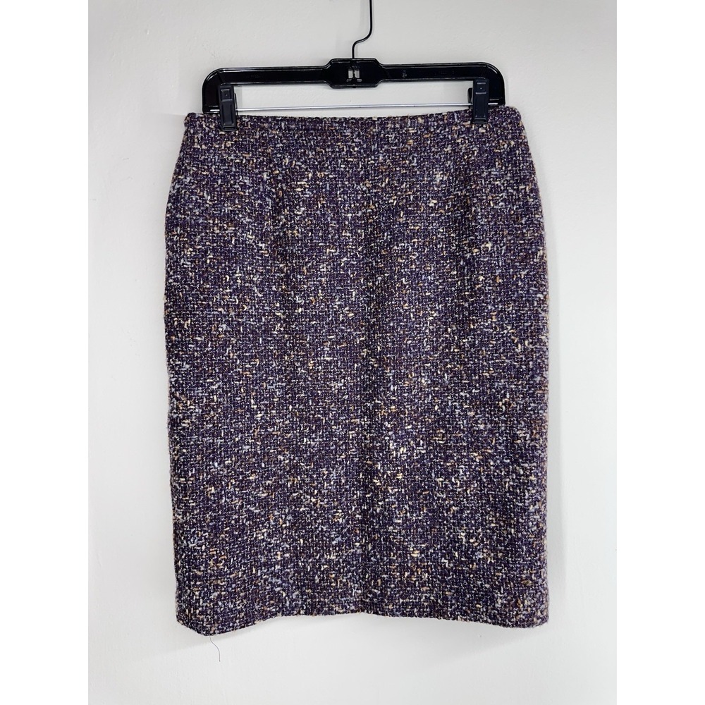 Vintage 90s Ann Taylor Purple Boucle Tweed Skirt Size 12 Pencil Office Interview